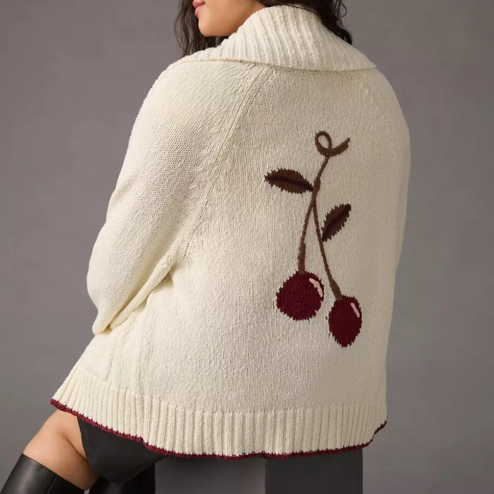 Anthropologie Maeve Cherry Cardigan Embroidered Shawl Sweater, 1X EUC - Picture 4 of 4